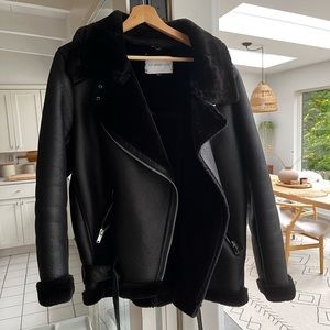 LY VAREY LIN Women's Faux Shearing Moto Jacket Thick Lined Parka Large